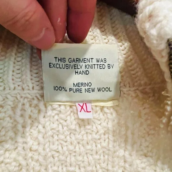 Carraig Donn Zip Up Sweater Cream Aran Cable Knit Fisherman Wool Ireland Heavy - Picture 6 of 16